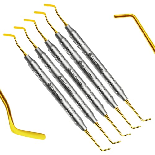 Set of 5 Dental Composite Filling Instruments Spatula & Plugger Titanium Golden Tips Restorative Teeth Resin Restore Shape Removing Tools Set 5 Pcs