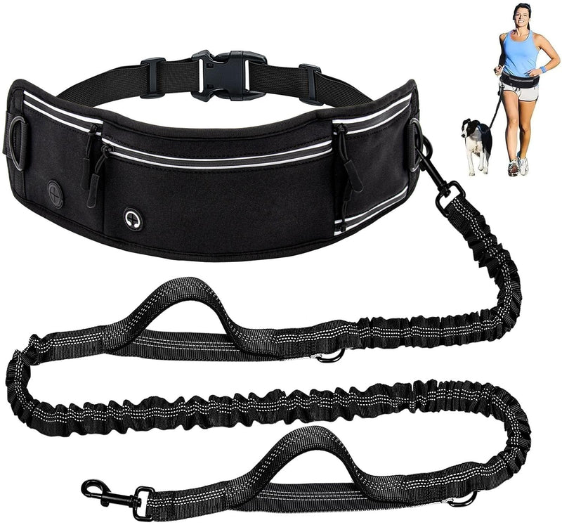 Skmeditec Hands Free Dog Leash with Waist Bag for Large Dog Walking, Shock Absorbing Bungee Leash with Zipper Pouch for Running, Dual Padded Handles & Adjustable Waist Belt 1 Dog - BeesActive Australia