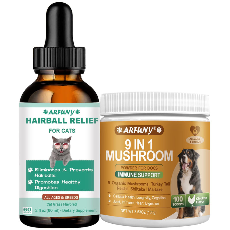 Cat Hairball Relief Drops & 9 in 1 Mushroom Powder