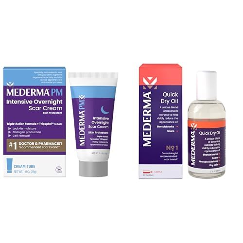 Mederma Scar Treatment Bundle - PM Intensive Overnight Scar Cream 1.0 Oz (28g) and Quick Dry Oil for Scars & Stretch Marks 2.02 Oz (60ml) Overnight Scar Cream and Quick Dry Oil - BeesActive Australia