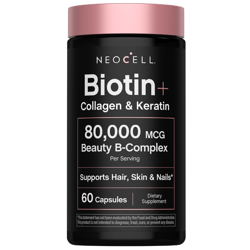 NeoCell Biotin Collagen Keratin Supplement | 80000mcg | 60 Capsules | Beauty B-Complex | Plus Hyaluronic Acid | Hair, Skin, and Nails
