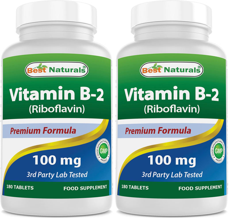 Best Naturals Vitamin B2 (Riboflavin) 100 mg 180 Tablets - Premium Formula - 3rd Party Lab Tested (Pack of 2) 180 Count (Pack of 2)