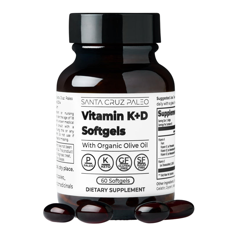 Santa Cruz Paleo Vitamin K2 + D3 Softgels, Daily Supplement with Organic Olive Oil, Includes Vitamin K1 & Two Forms of K2, Supports Heart & Bone Health, Gluten Free, Sugar Free, Paleo, Keto, 60 Count Vitamin K2 + D3 60ct