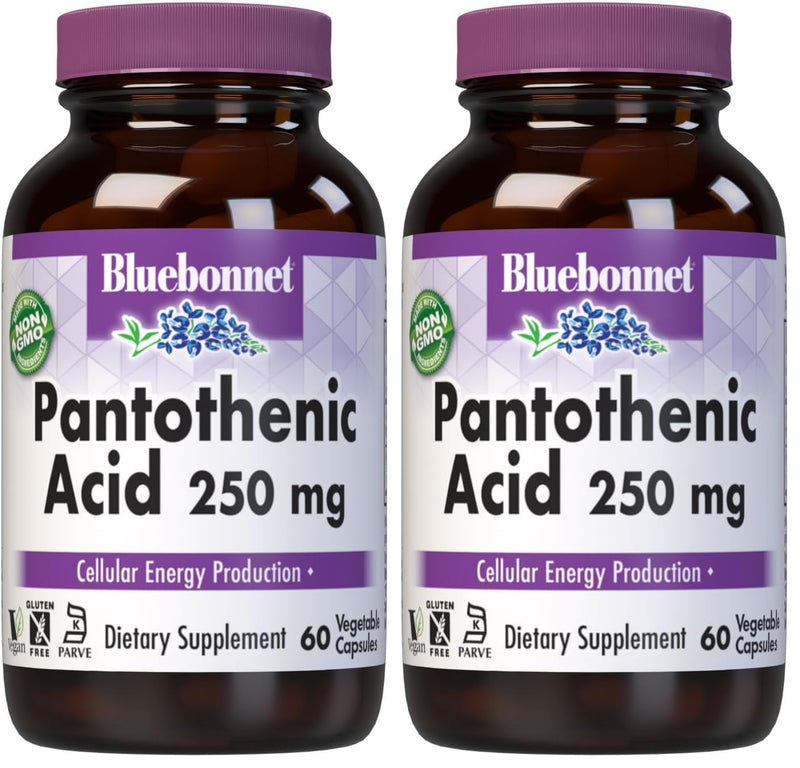 BlueBonnet Nutrition Pantothenic Acid 250 mg, 60 Vegetable Capsules | Non-GMO, Vegan, Gluten-Free 60 Count (Pack of 2)