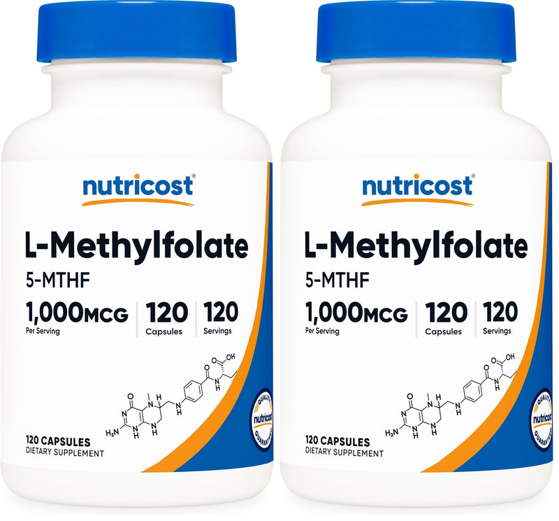 Nutricost Methylfolate 1000mcg, 120 Vegetarian Capsules - Gluten Free, Non-GMO (Pack of 2) 120 Count (Pack of 2)
