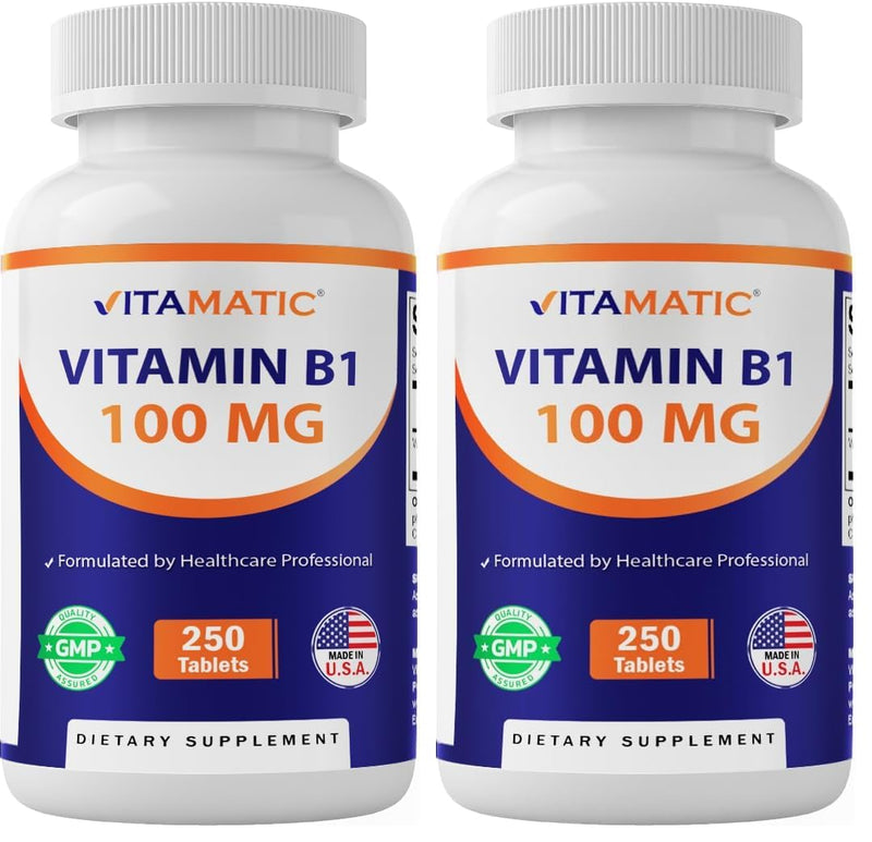 Vitamatic Vitamin B1 (As Thiamine Mononitrate) 100mg – 250 Vegetarian Tablets Supports Energy Production, Nervous System Function & Heart Health* (Pack of 2) 250 Count (Pack of 2)