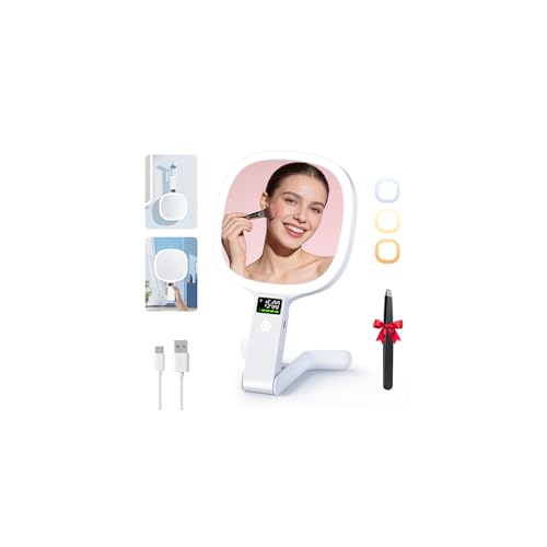 Auxmir 30X/1X Travel Makeup Mirror with Lights, LED Display, 3 Color Modes White