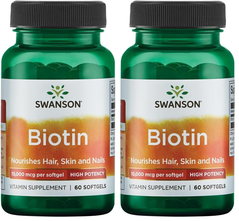 Swanson Super Strength Biotin Vitamin 10000 mcg 60 Sgels (Pack of 2) 60 Count (Pack of 2)