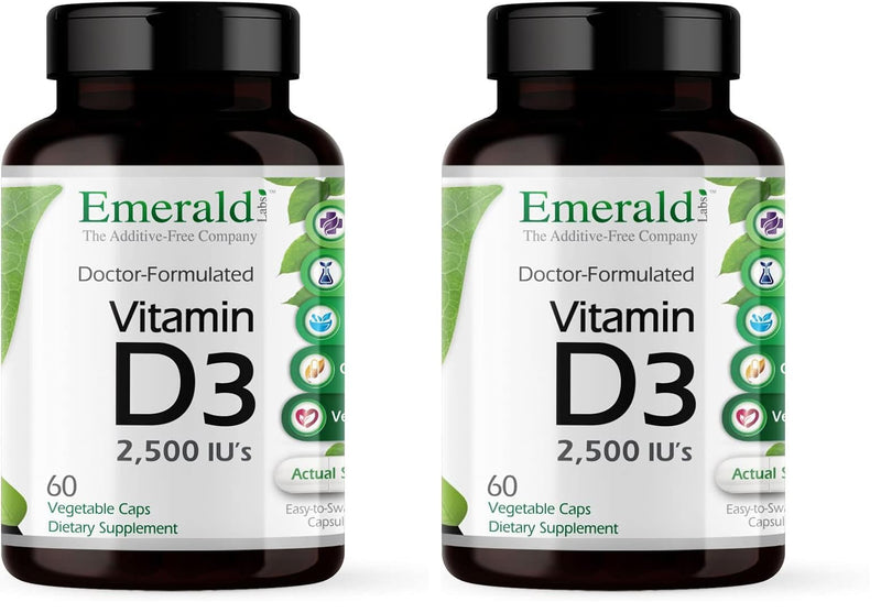 EMERALD LABS Vitamin D3 2,500 IU's - Supports Bone, Teeth, Muscle, Heart & Immune Health - Premium Dietary Supplement - 60 Vegetable Capsules (60-Day Supply) (Pack of 2) 60 Count (Pack of 2)