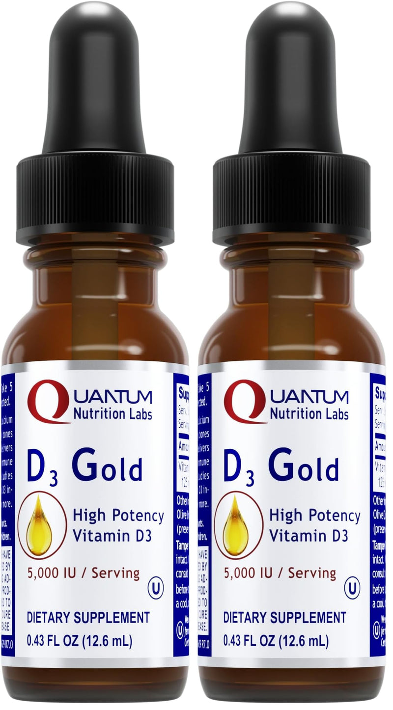 QNL D3 Gold - Vitamin D Liquid Drops - Bone Strength Supplement - Offers Cardiovascular & Immune Support - Premium Health & Wellness Product - 0.43 fl oz (Pack of 2) 0.43 Fl Oz (Pack of 2)
