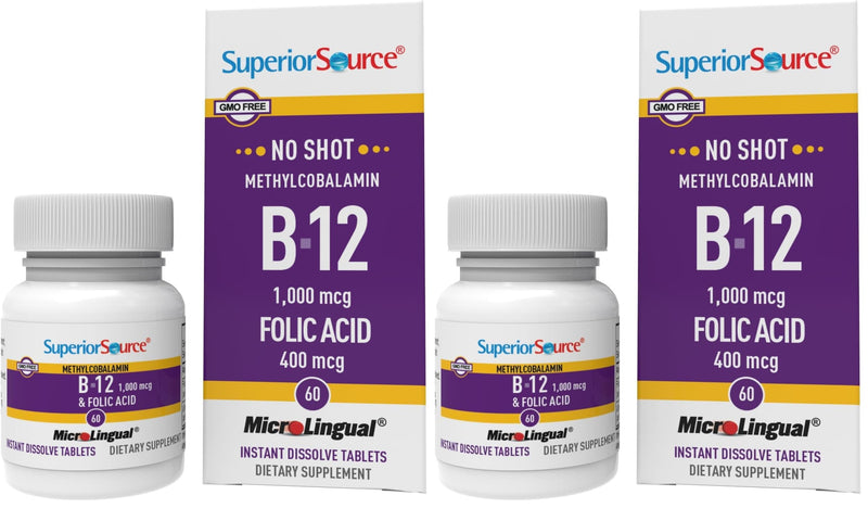 Superior Source No Shot Methylcobalamin B12 with Folic Acid Multivitamin, 60 Count (Pack of 2) 60 Count (Pack of 2)
