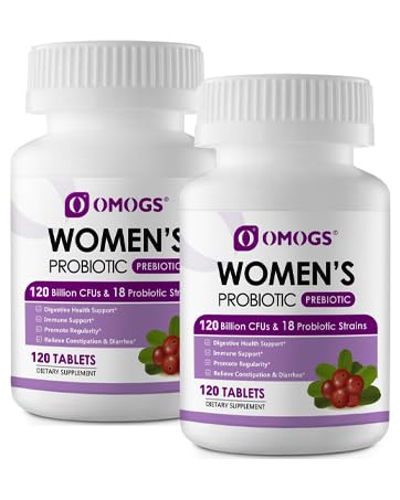 OMOGS 2PCS Women's Probiotic, with Cranberry Extract, Organic Prebiotics & Vitamin C, 120 Billion CFUs,18 Strains, Help for Boost Immune, Digestive, Gut Health & Women's Health, 240 Tablets 240 Count