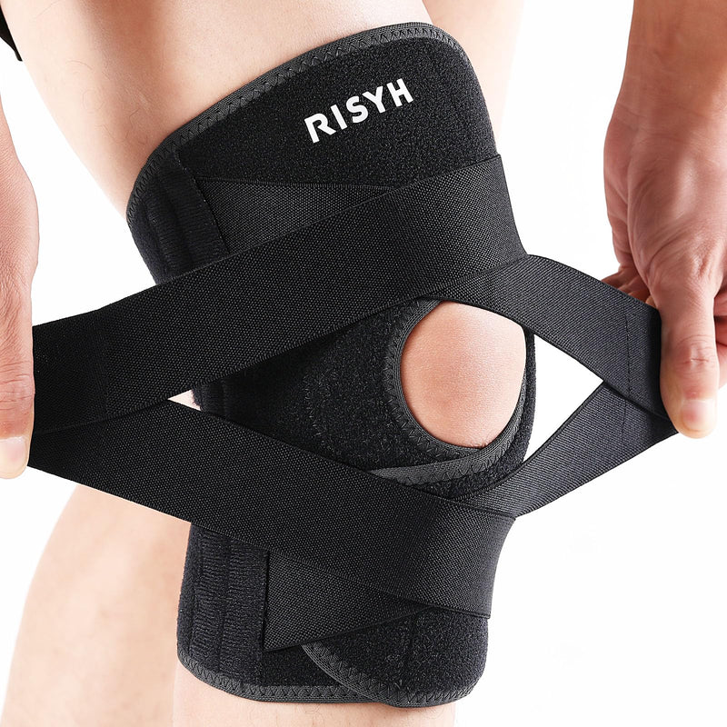Knee Brace for Women Men Adjustable Cross Strap, Knee Braces for Meniscus Tear, Knee Pain Support with Side Stabilizers, Relieves ACL, MCL, Arthritis, Knee Pain for Patella Stability Large