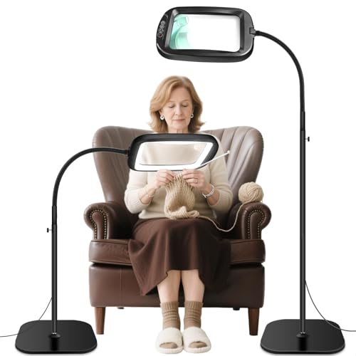 30X 10X Extra Large Floor Magnifying Glass with Light and Stand Black
