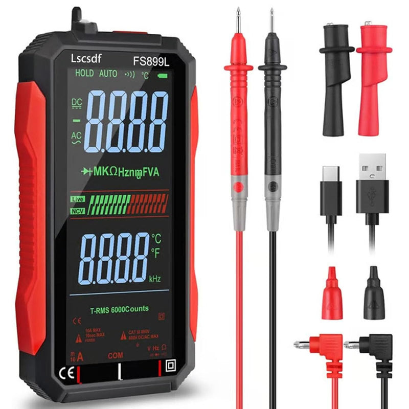 USB Rechargeable Digital Multimeter 6000 Counts Large Color Screen & Backlight FS899L Smart Auto Ranging Multimeter True RMS Digital Voltmeter Multi Meter Digital Tester for Automotive Home - BeesActive Australia