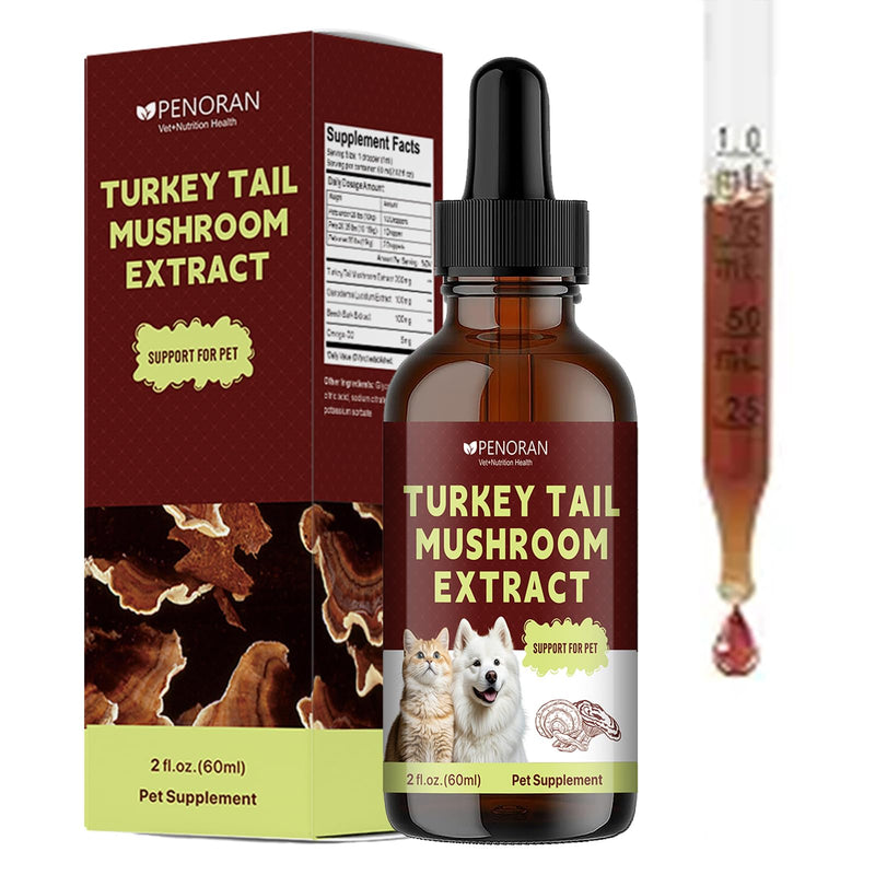 Turkey Tail Mushroom Extract for Dogs & Cats Lipoma Lumps Bumps Warts, | Boost Immunity, Young Weak & Senior & Low-Vitality & Post-Surgery Pets, with Chaga & Reishi Mushrooms Extract