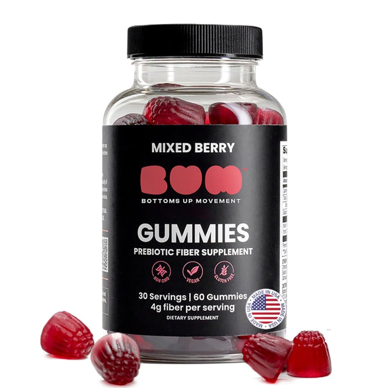 Bum Prebiotic Fiber Supplement for Men - Chicory Root Inulin Prebiotic Fiber Gummies for Men for Peachy Digestive Health, Regularity & Boating Relief - 4g Per Serving - 60 Gummies (30 Servings) 60 Count (Pack of 1) Pack of 1
