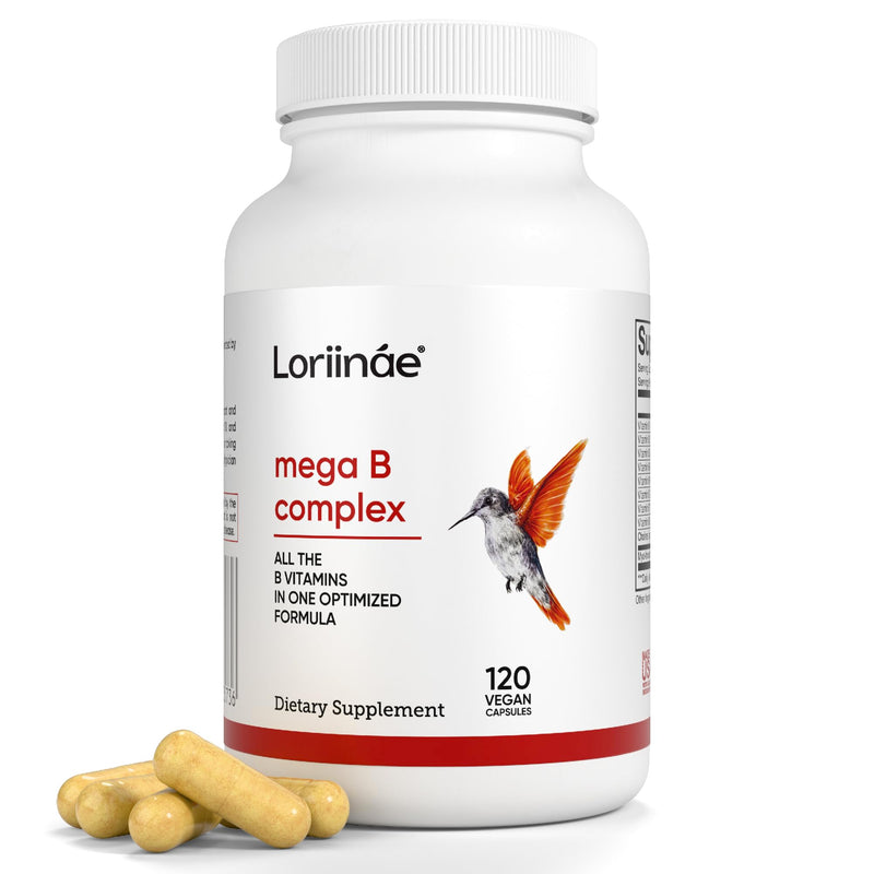 Mega B Complex with B12, Folate & Myo-Inositol | 120 Vegan Capsules | All 8 B vitamins plus myo-inositol and choline for energy, metabolism and nerve support