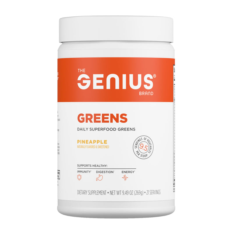 The Genius Brand Daily Superfood Greens, Pineapple, 30 Ct | Organic Plant-Based Whole Food Blend with Greens, Fruits and Veggies for Daily Nutrition, Pineapple Flavor