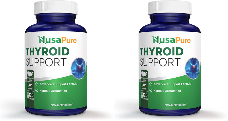 NusaPure Thyroid Support Supplement (Non-GMO) 120 caps, Ashwaganda, Iodine, Zinc, kelp, Vitamin B12, L-Tyrosine, Selenium, Copper (Pack of 2) 120 Count (Pack of 2)