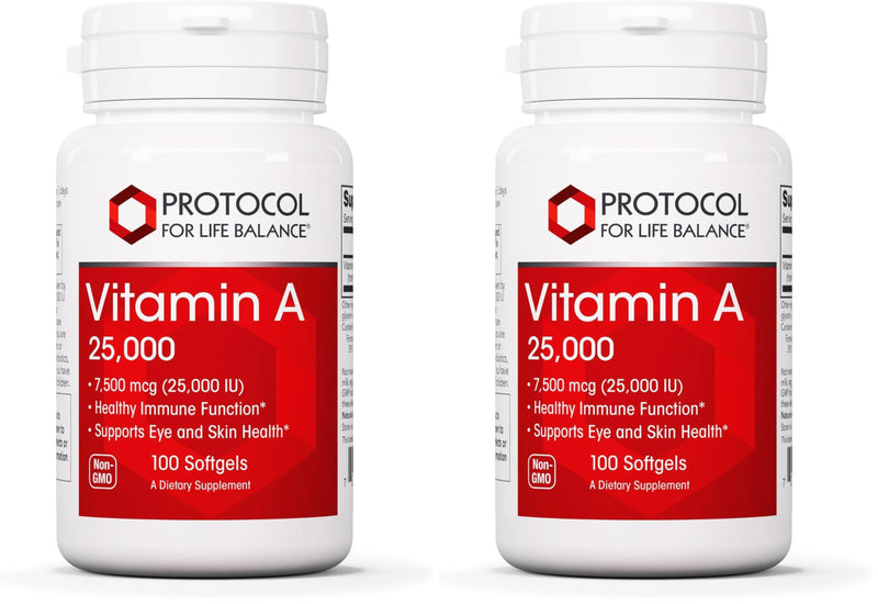 PROTOCOL FOR LIFE BALANCE Vitamin A 25,000 IU - Eye, Retina, and Immune Health - 100 Softgels (Pack of 2) 100 Count (Pack of 2)