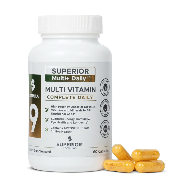 Superior Formulas Multi+ Daily by Dr. Geiler MD | Physician-Formulated Multivitamin with AREDS2 Nutrients (Lutein, Zeaxanthin, Zinc) | Methylated B Vitamins | Third-Party Tested, USA | 60 Capsules
