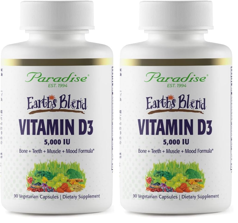 Paradise Herbs Earth's Blend Vitamin D3 90 Vegetarian Capsules 2-Pack | Superfoods base with probiotics, organic alkalizing greens, veggies and berries in a dietary supplement format 90 Count (Pack of 2)