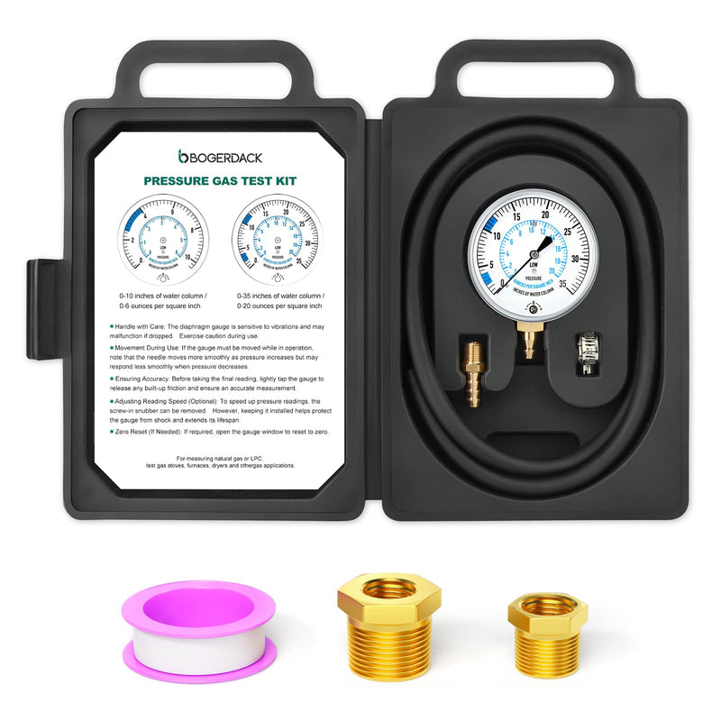 0-35" Natural Gas or LP Gas Manifold Pressure Test Kit, 1/8" NPT Fitting, 40" Feet Hose, Hex Bushing and Barbed Connection, for Kitchen and Industrial Equipment 0-35" W.C - BeesActive Australia