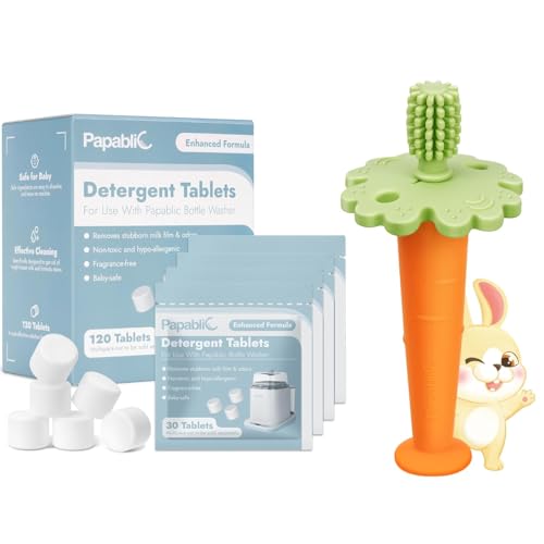 Papablic Baby Toothbrush Teether and 120Pcs Official Detergent Soap Tablets
