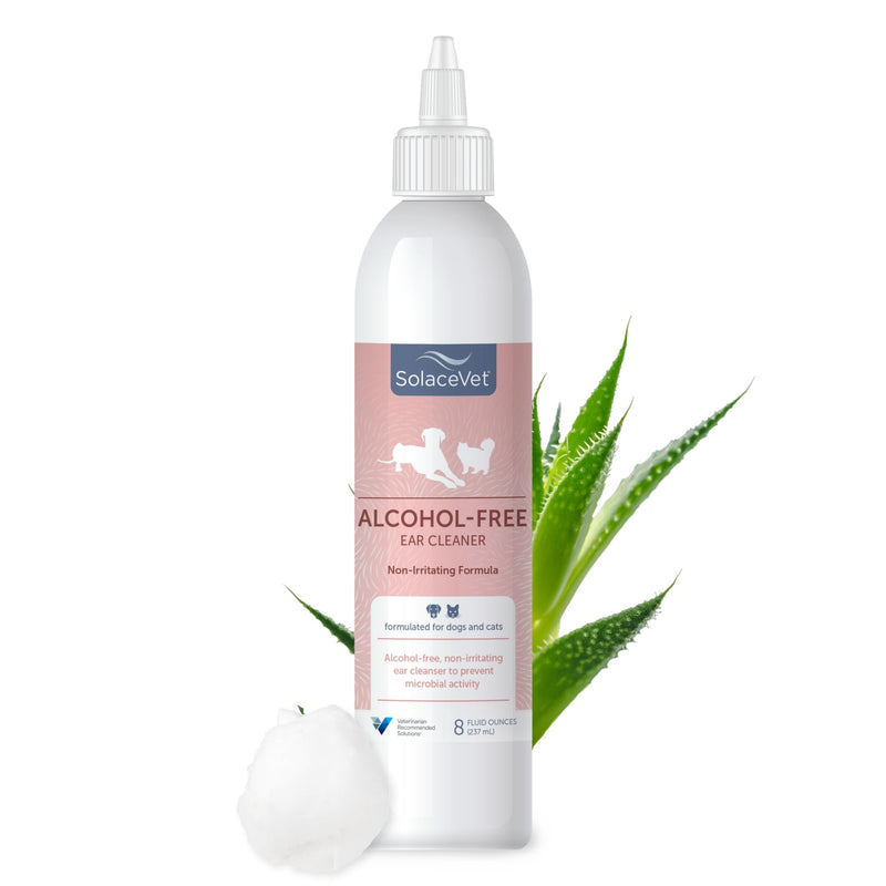 SolaceVet Alcohol-Free Ear Cleaner 8 oz – Veterinarian Recommended Gentle Ear Cleanser for Dogs & Cats, Non-stinging Formula