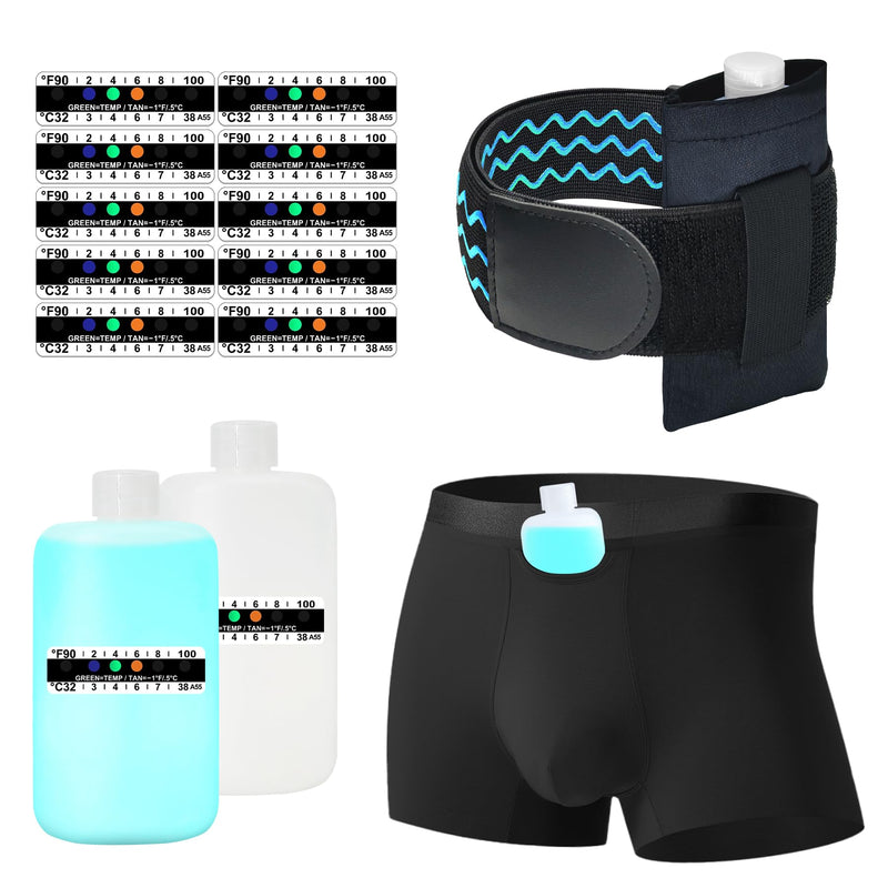 Urine Test Complete Kit - 2 Urine Empty Bottles of 3.5 oz Each, 1 Hi-Stretch Hidden Leg Strap, 10 Temperature Test Strips and 1 Storage Pouch, 1 Lining Pocket Boxer Brief for Travel Testing (M) M