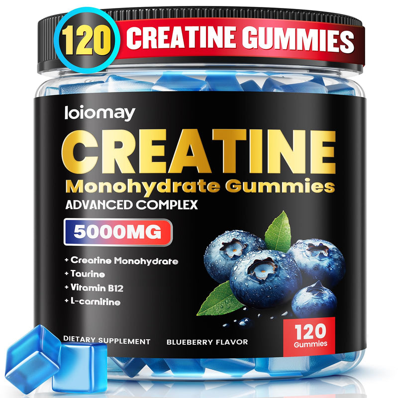 Creatine Gummies for Men & Women, 5-in-1 Complex with Taurine, L-Carnitine, Vitamin B12 & B6 Support Muscle, Recovery, 5g Creatine Monohydrate Gummies Post & Pre Workout Supplements, 120 Count 120 Count (Pack of 1)