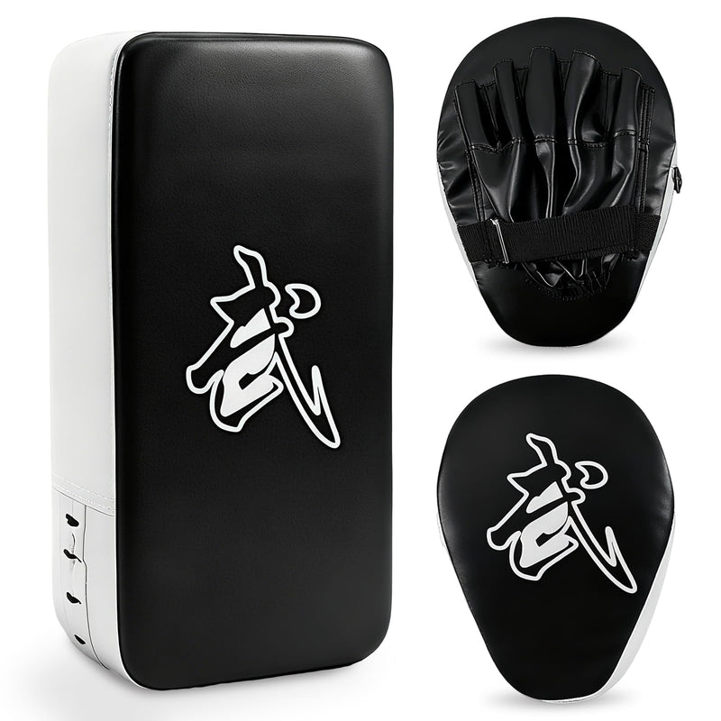2-in-1 Boxing Pads Set, Punching Gloves Mitts Kick Pack, Adjustable Strap Kickboxing Training Set for Karate, Muay Thai, Taekwondo - Leather