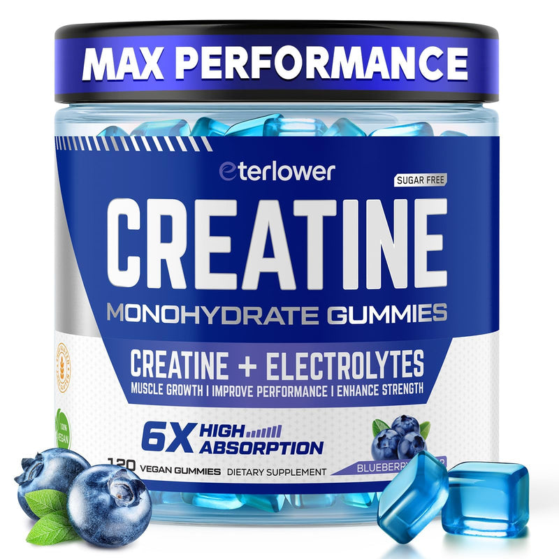Creatine Monohydrate Gummies 5g, Pre & Post Workout Energy & Muscle for Men & Women | Blueberry Electrolyte Vitamin C/B6/B12 Gummies, 120 Count 119 Count (Pack of 1)