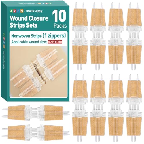 AZEN 10 Pack Emergency Wound Closure Strips, Butterfly Bandages, Laceration Closure Zip Stitch, Repair Wounds Without Stitches 10P (1tie)