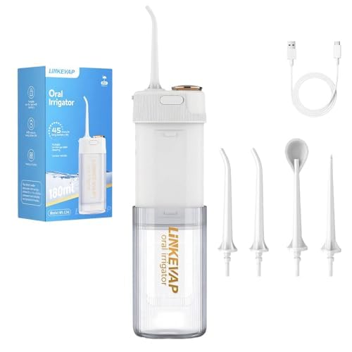 LINKEVAP Portable Water Flosser for Teeth Cleaner Pick, Battery Powered Oral Irrigator for Teeth Cleaning,Daily Dental Care for Home and Travel,180 ML Telescopic Water Tank(Pearl White) Pearl White