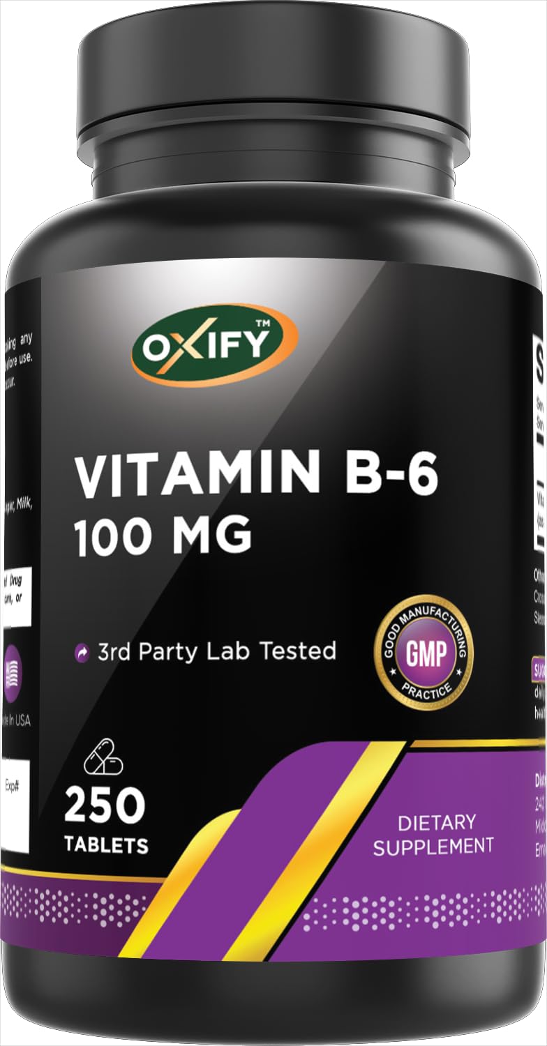 Oxify Vitamin B-6 100 mg, 250 Tablets | Gluten-Free, Non-GMO, Supplement Made in USA
