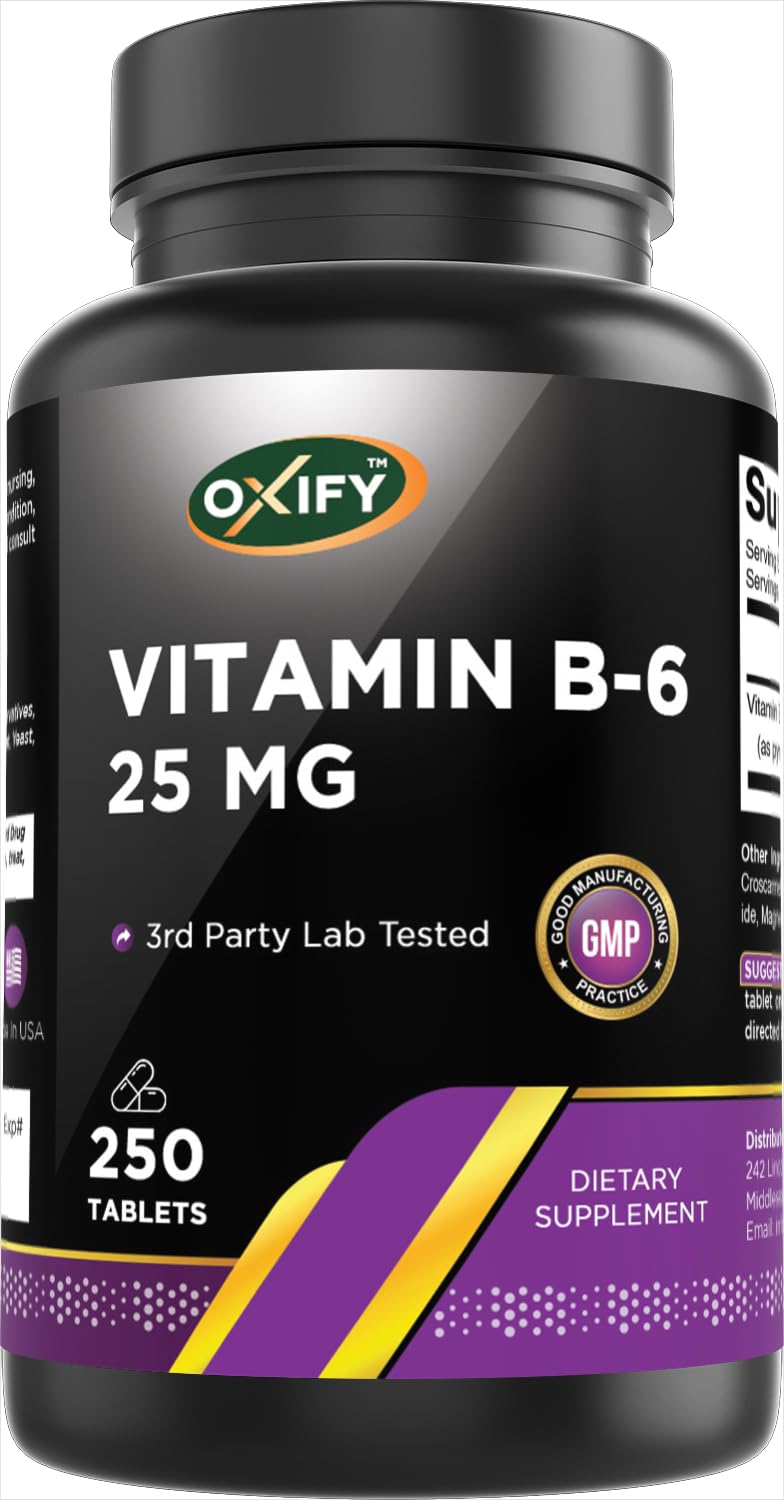 Oxify Vitamin B-6 25mg, 250 Tablets | Gluten-Free, Non-GMO, Made in USA