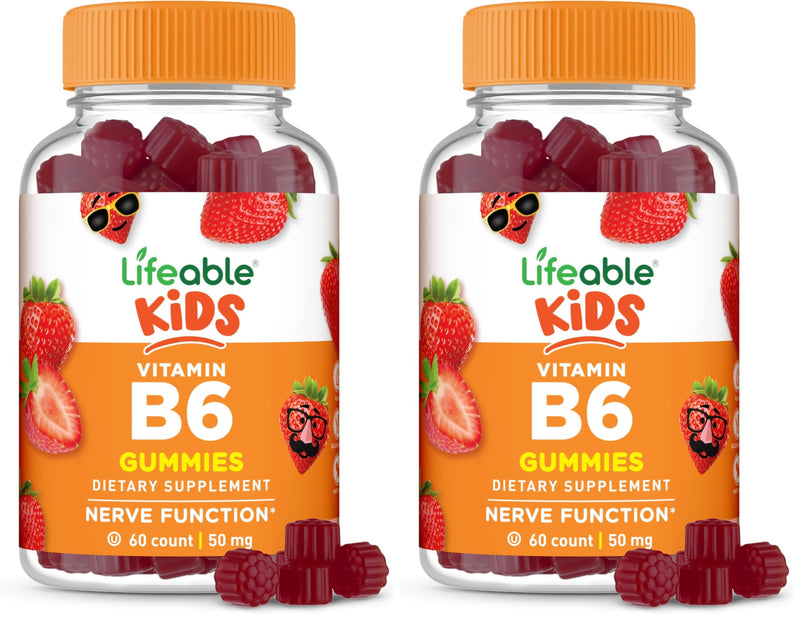 Lifeable Vitamin B6 Gummies for Kids | Great Tasting B6 Vitamins 50mg | Vegan Non-GMO Gluten Free | for Nerve Function Support | 60 Gummies (Pack of 2) 60 Count (Pack of 2)