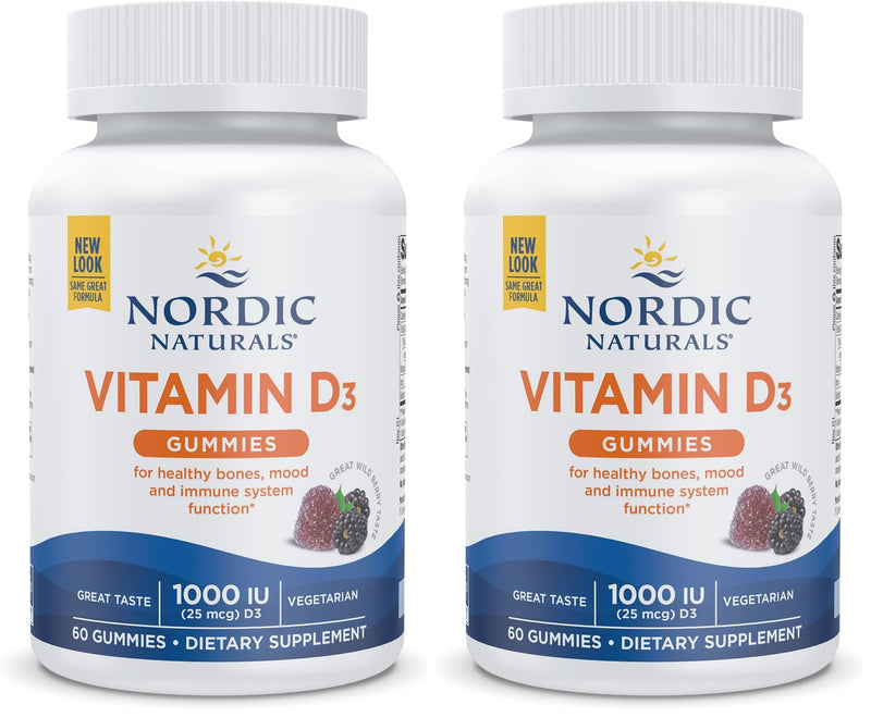 Nordic Naturals Vitamin D3 Gummies, Wild Berry - 60 Gummies - 1000 IU Vitamin D3 - Great Taste - Healthy Bones, Mood & Immune System Function - Non-GMO - 60 Servings (Pack of 2) 60 Count (Pack of 2)