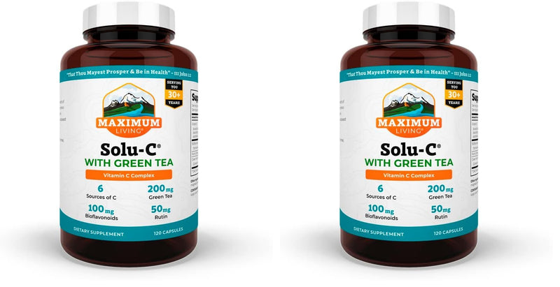 Maximum Living Solu-C with Green Tea - Vitamin C with Bioflavonoids and Rutin - Immune Support -120 Capsules Each - Pack of 2 120 Count (Pack of 2)