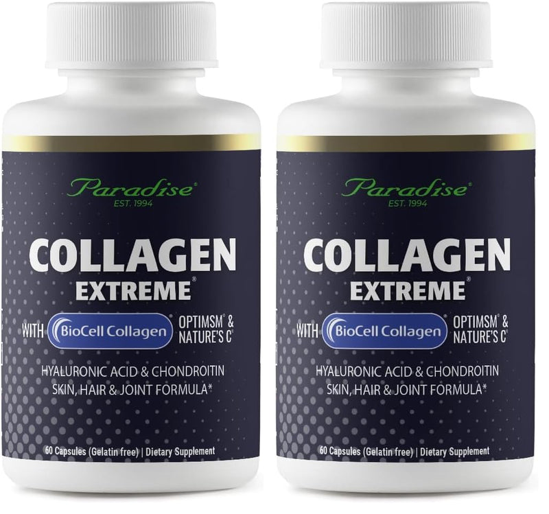 Paradise Herbs Collagen Extreme with Biocell Collagen, Hyaluronic Acid, and Nature's C, for Healthy Hair, Skin, and Joints, 60 Capsules (Pack of 2) 60 Count (Pack of 2)