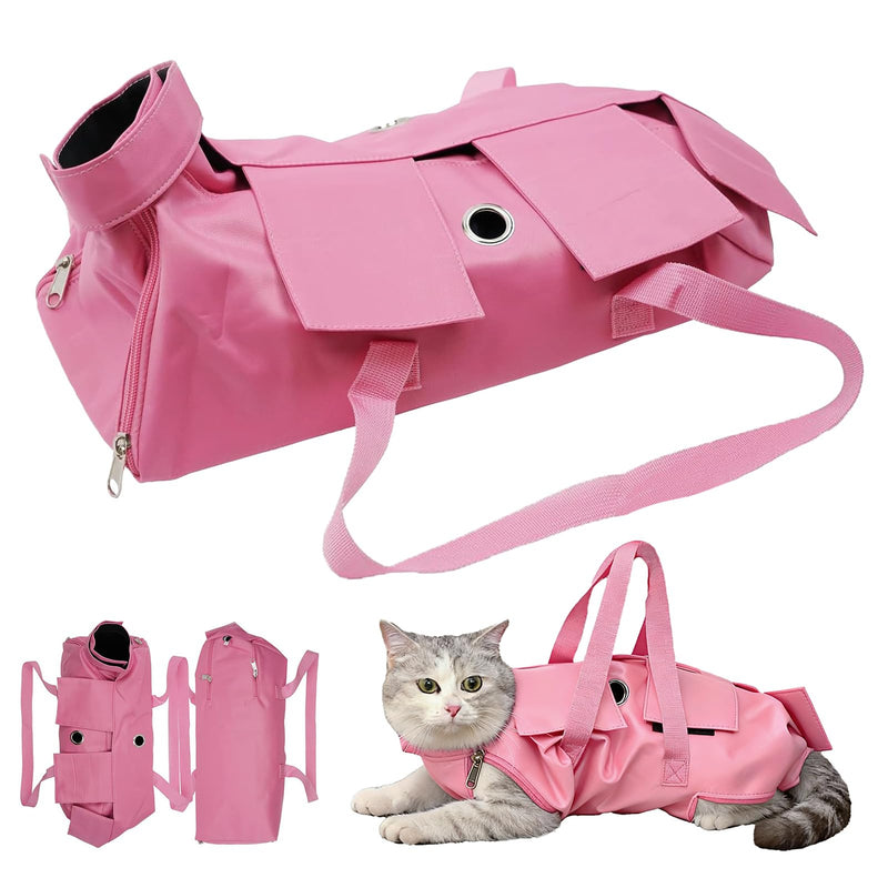 Waterproof Cat Grooming Restraint Bag - Anti-Scratching for Claw Care & Nail Trimming, Ideal for Cat Medical Examination (Pink, L) pink - BeesActive Australia