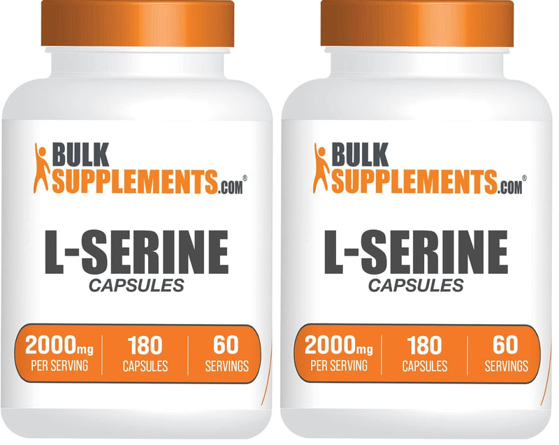 BulkSupplements.com L-Serine Capsules - Serine Supplement, Amino Acids Supplement - Gluten Free, 3 Capsules per Serving, 180 Count (Pack of 2) 180 Count (Pack of 2)