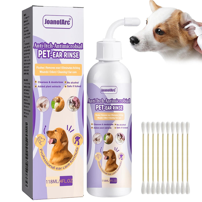 JoanofArc Ear Drops for Dogs, Ear Mite Treatment for Dogs and Cats, Treatment for Ear Infections & Dog Ear Cleaner for Itchy, Dog Ear Infection Treatment - Gentle, Fast-Acting Relief, 118ml