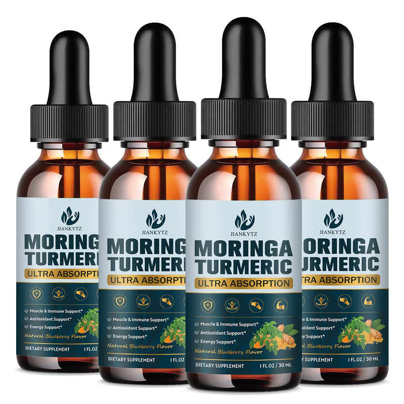 (4 Pack) Organic Moringa Leaf Extract Liquid Drops for Women and Men - Energy, Antioxidant, Skin, Immune Support, Pure Moringa Leaf Extract with Turmeric, Boswellia, Vegan, Sugar-Free, 1 Fl Oz 1 Fl Oz (Pack of 4)