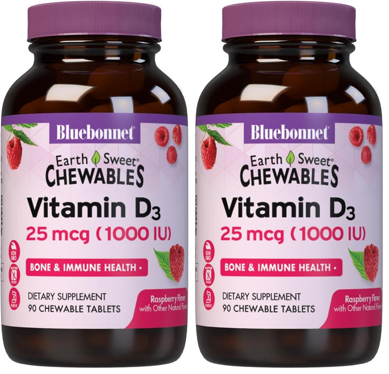 BlueBonnet Nutrition EarthSweet Vitamin D3 1000 IU, 90 Tablets | Bone & Immune Support Supplement; Non-GMO, Gluten-Free, Soy-Free 90 Count (Pack of 2)