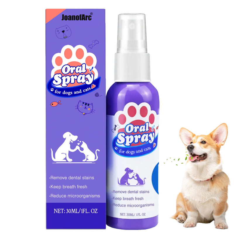 JoanofArc Dog Dental Care Spray, Pet Oral Spray, Breath Freshener & Teeth Cleaning Spray, Oral Spray Bad Breath, Reduce Plaque & Tartar, No Brushing Required Teeth Treatment Spray, 1.01 Fl Oz