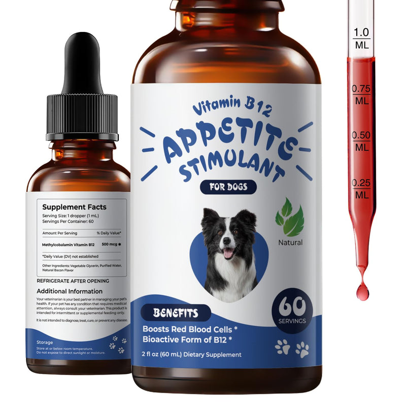 Appetite Stimulant for Dogs – Liquid Vitamin B12 Drops, Methylcobalamin(Methyl B12) Dog Supplement, Boosts Appetite, Energy, Mood, Recovery - 2 fl oz (60ml)
