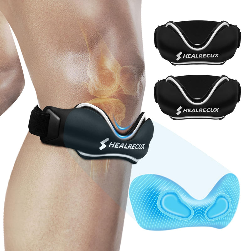Patellar Tendon Support Strap, Silicone Patella Knee Strap, Non-Slip Patella Stabilizer Knee Band for Jumpers Knee, Tendonitis, Basketball, Volleyball, Squats - Black 2 Pack 1